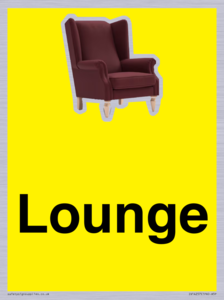 Lounge Dementia Friendly Yellow SIgn